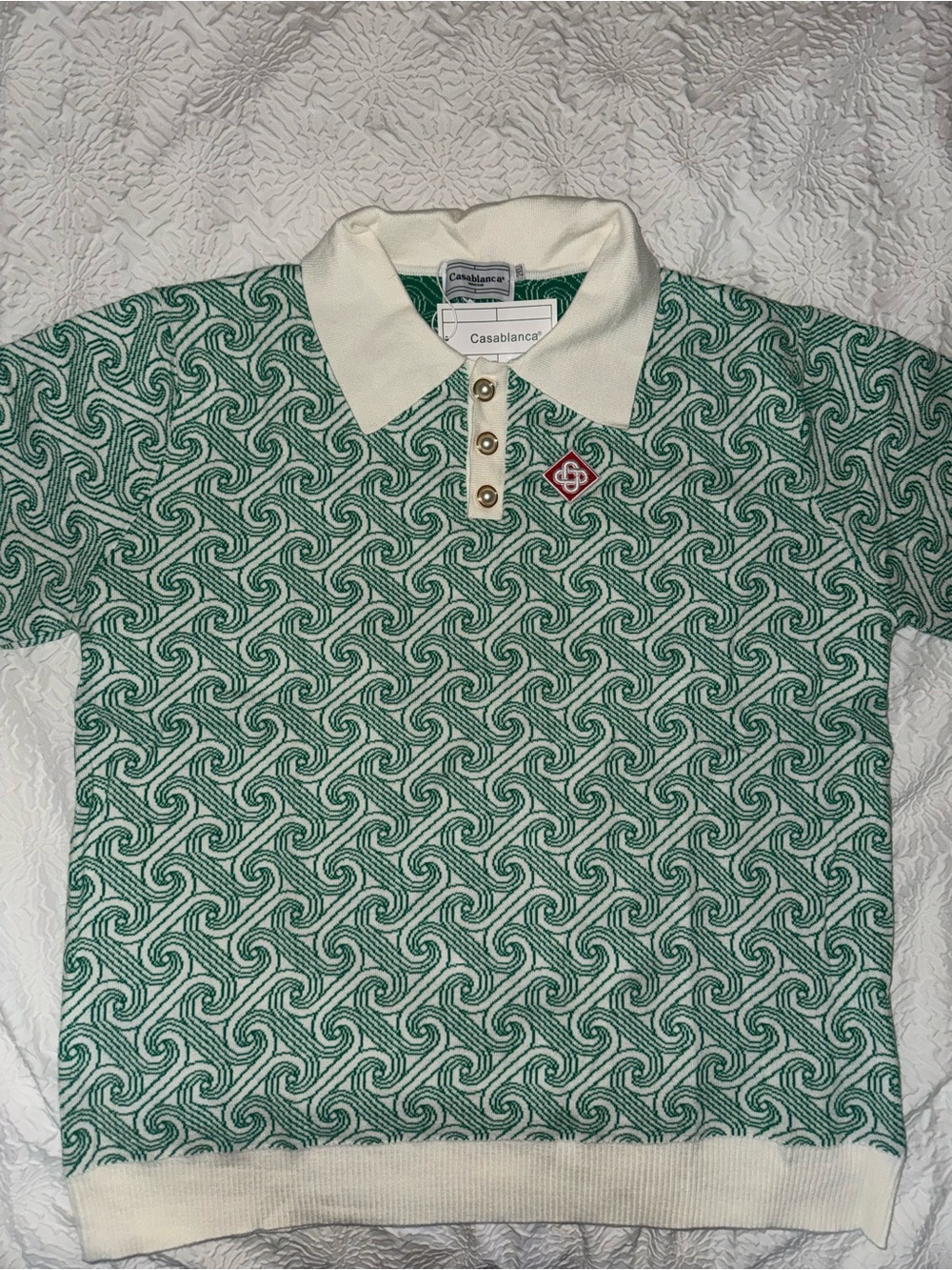 Casablanca Tennis Club Unisex Knit Polo Green/Cream Viscose Cotton – Size 2XL